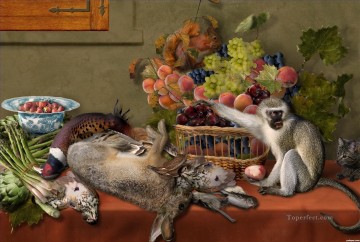  BT Kunst - Stillleben mit Frucht Spiel Gemüse und Live Affen Eichhörnchen und ein Katze